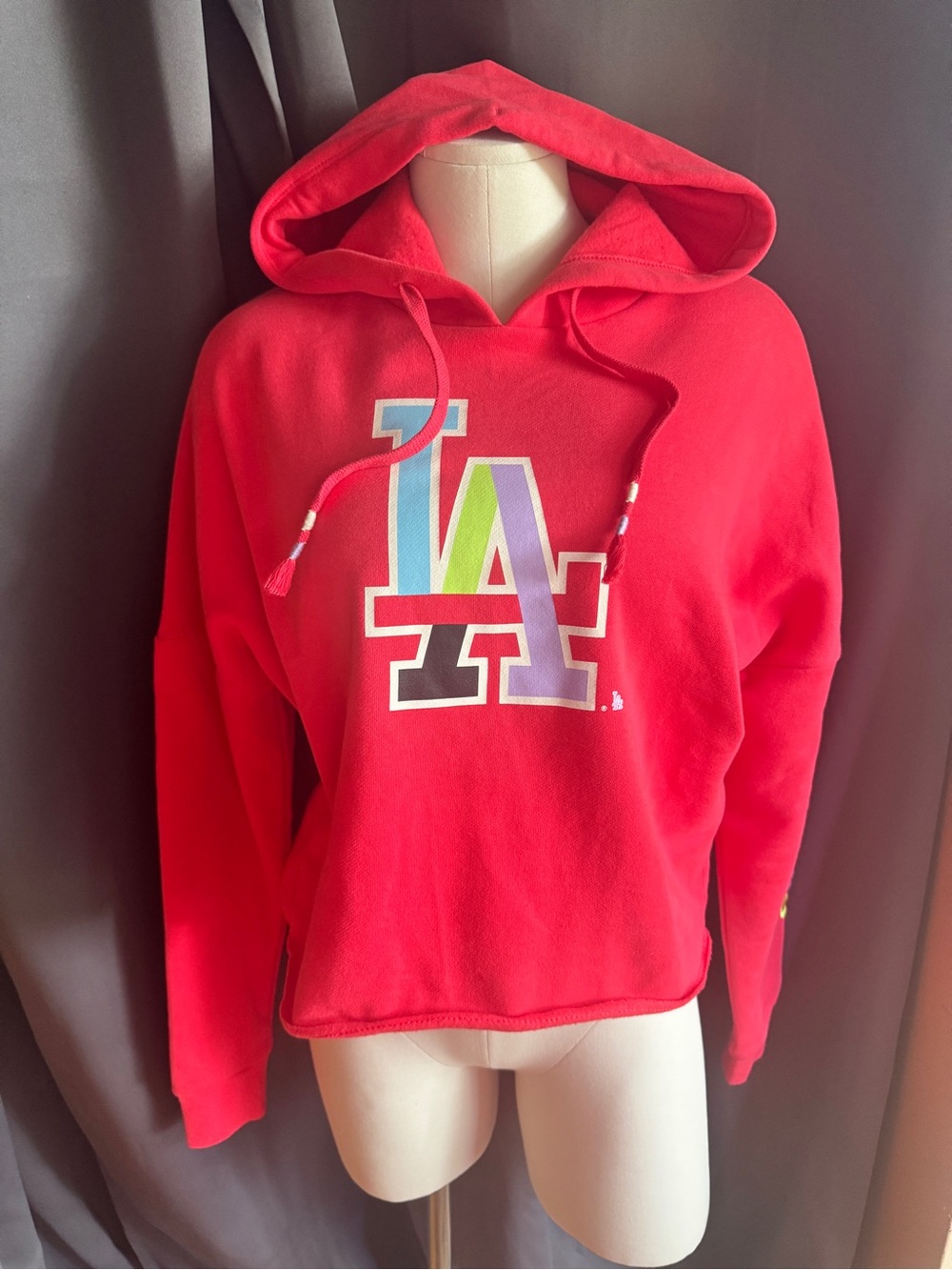 New Era Red Women's Hoodie with Multicolor LA Emblem